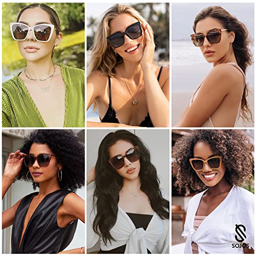 SOJOS Trendy Polarized Sunglasses For Women Retro Womens Oversized Square Cat Eye Sun Glasses UV Protection SJ2206