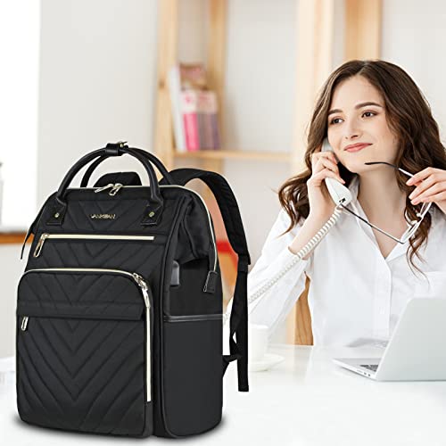 VANKEAN 17 Inch Laptop Backpack for Women Men Fashion Computer Work Bag, Large Capacity Waterproof Backpack with USB Port & RFID Pockets, College Daypack Business Travel, Black