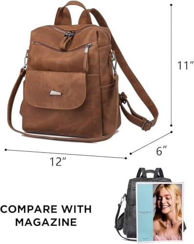 WYFJNX PU Leather Backpack Purse for Women Fashion Multipurpose Design Handbag Ladies Shoulder Bags Travel Backpack Brown