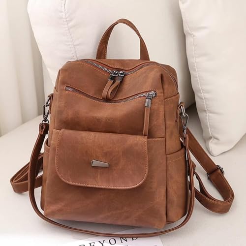 WYFJNX PU Leather Backpack Purse for Women Fashion Multipurpose Design Handbag Ladies Shoulder Bags Travel Backpack Brown