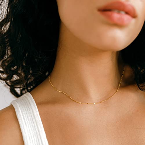 BERISO 14K Gold/Silver Plated Choker Necklace for Women Shining Dots Station Gold Chain Necklace Beads Sparkle Chain Necklace Link Chain Exquisite Jewelry for women