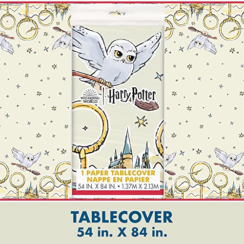 Harry Potter Birthday Decorations Kit | Harry Potter Birthday Party Supplies | With Harry Potter Table Cover, Banner, Dinner and Cake Plates, Napkins, Cups, Candles, Button | Serves 16