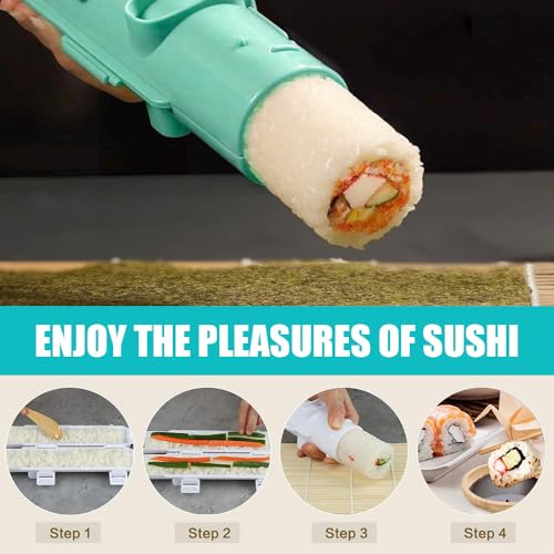 Sushi Making Kit, 22 in 1 Sushi Roller Maker Bazooker Kit with Bamboo Mats, Chef's Knife, Chopsticks, Sauce Dishes, Rice Spreader, Avocado Slicer for Beginners, Family, Friends, Home