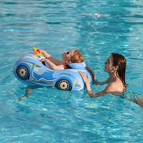 Swimbobo Toddler Pool Float Inflatable Car Baby Swim Float with Adjustable Sun Canopy and Safety Seat Pool Toys for Kids 3+ Years Old