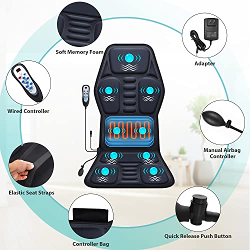 AIVEISI Massage Seat Cushion Pad with Heat 9 Massage Style Lumbar Support Function, Fatigue Stress Relief Back Massager Chair Pad for Men Women Home Office Use