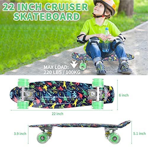 Skateboards, 22" Complete Skateboard, Mini Cruiser Skateboard for Kids Boys Girls Teens Beginners with Colorful Flashing Wheels Skate Tool, Kids Children's Day Gift