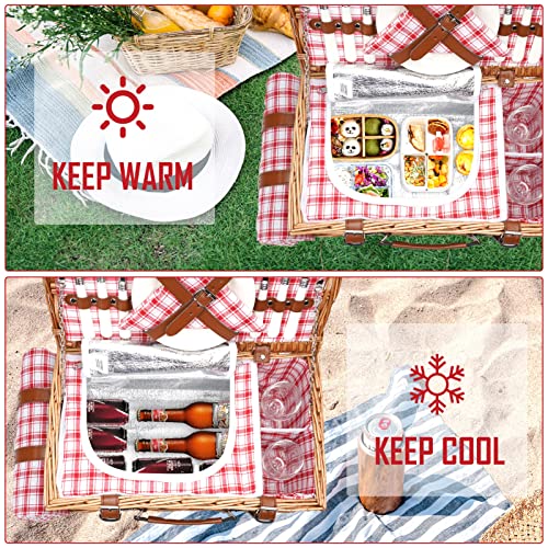 Wicker Picnic Basket Set for 2 Persons with Waterproof Picnic Blanket and Large Insulated Cooler Compartment, Willow Picnic Hamper Basket with Cutlery Service Kits for Camping, Wedding, Anniversary