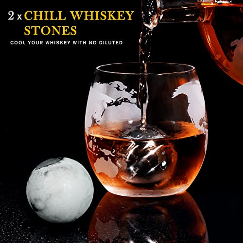 Gifts for Men Dad Fathers Day, Whiskey Decanter Globe Set with 2 Ball Stones & 2 Glasses, Anniversary Birthday Gifts for Him Husband Boyfriend, Unique Gift for Bourbon Scotch Liquor, Cool Stuff