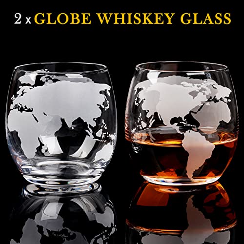 Gifts for Men Dad Fathers Day, Whiskey Decanter Globe Set with 2 Ball Stones & 2 Glasses, Anniversary Birthday Gifts for Him Husband Boyfriend, Unique Gift for Bourbon Scotch Liquor, Cool Stuff