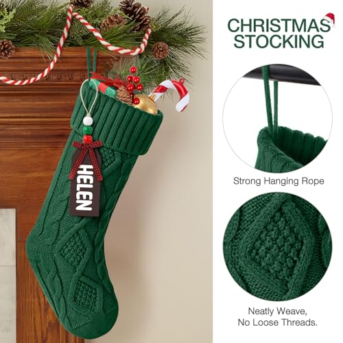 Hommtina Christmas Stockings, Personalized Christmas Stockings 18 Inches Large Size Cable Knitted Stocking Gifts (3pcs White&Red&Green)