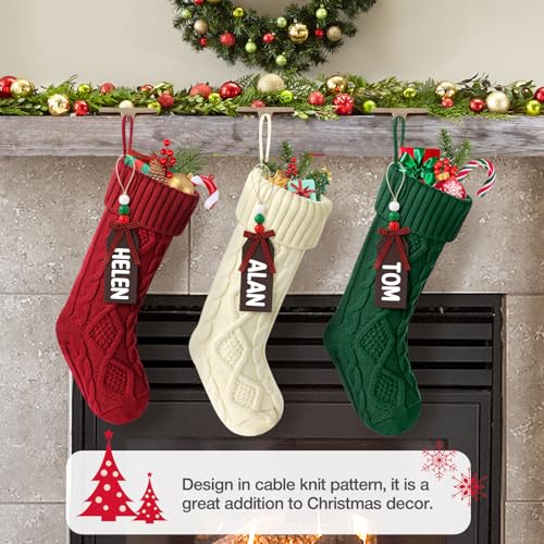 Hommtina Christmas Stockings, Personalized Christmas Stockings 18 Inches Large Size Cable Knitted Stocking Gifts (3pcs White&Red&Green)