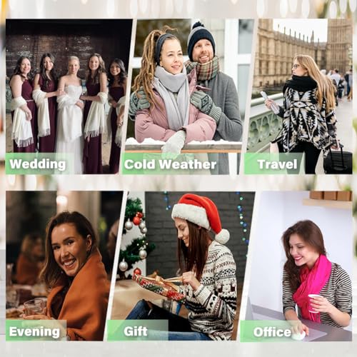 Women Shawl Wrap Scarf Pashmina Gifts Idea Wedding Christmas Birthday Evening Dresses Wear Lady Winter Large Warm Soft Stole Elegant Wide Solid Color Gray