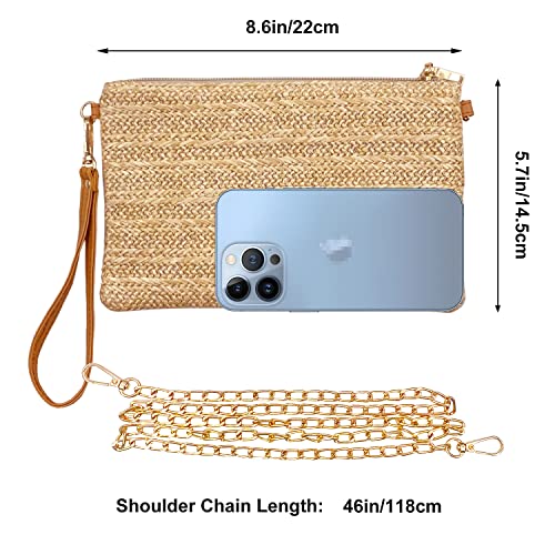 Beurlike Straw Clutch Purses for Women Beach Wristlet Wallet Small Cross body bag for Girls