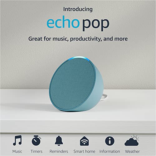 Amazon Echo Pop | Alexa fits in anywhere: bedroom, living room, bathroom, office, and small spaces | Midnight Teal