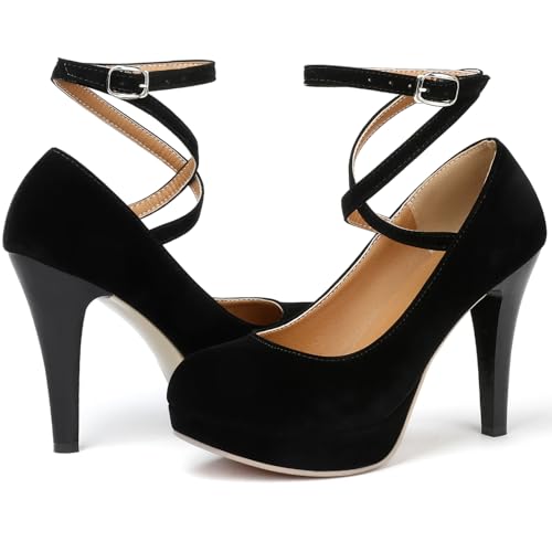 Mostrin Black Platform Heels for Women Sexy Closed Toe Pumps Fashion high Heel for Ladies Comfy Dressy Shoes Size 8