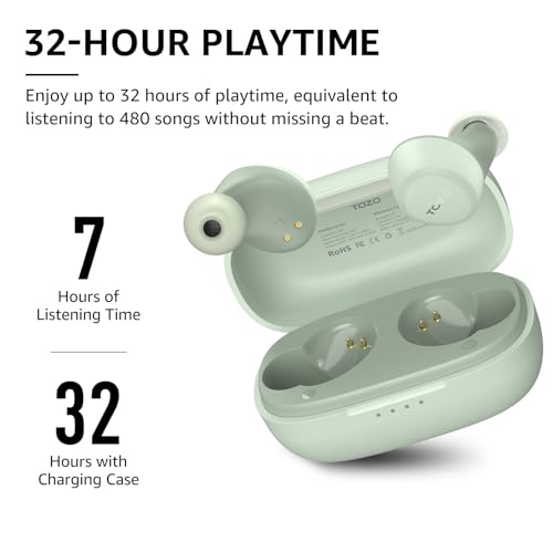 TOZO A1 Mini Wireless Earbuds Bluetooth 5.3 in Ear Light-Weight Headphones Built-in Microphone, IPX5 Waterproof, Immersive Premium Sound Long Distance Connection Headset with Charging Case, Green