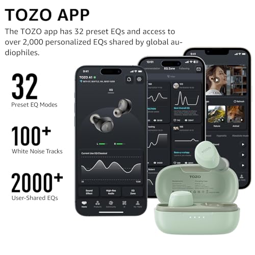 TOZO A1 Mini Wireless Earbuds Bluetooth 5.3 in Ear Light-Weight Headphones Built-in Microphone, IPX5 Waterproof, Immersive Premium Sound Long Distance Connection Headset with Charging Case, Green