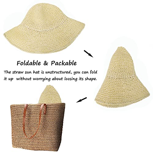 Sydbecs Womens Sun Hats Wide Brim Summer Beach Hat for Women Foldable Travel Straw Hat UPF50+