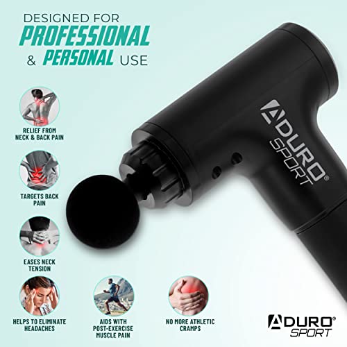 Aduro Percussion Massage Gun Deep Tissue Muscle Massage Gun Handheld, Elite Recovery™ Electric Hand Held Therapy Massager Gun Perfect for Athletes Full Body, Back, Neck, Shoulder Pain Relief (Black)