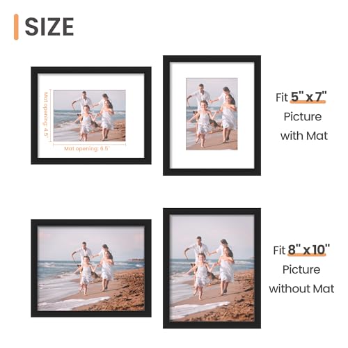 upsimples 8x10 Picture Frame, Display Pictures 5x7 with Mat or 8x10 Without Mat, Wall Hanging Photo Frame, Black, 1 Pack