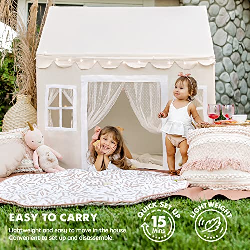 Tiny Land Play Tent with Padded Mat & LED Lights, Kids Tent, Playhouse for Kids, Indoor Bed Tent for Toddler, Toys for 3,4,5,6-Year-Old Girls, Neutral Color Play Room Furniture