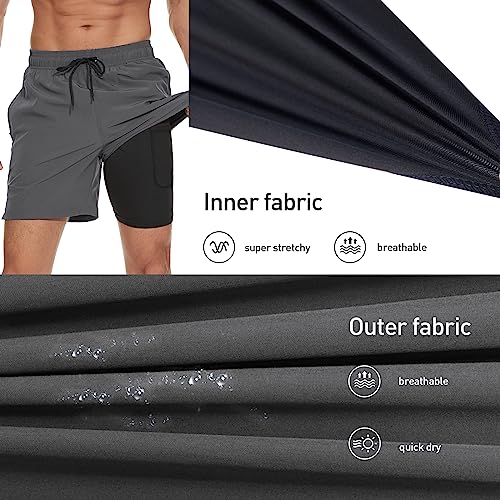 Arcweg Mens Swim Trunks with Compression Liner 2 in 1 Beach Swimming Trunks Quick Dry Swim Shorts with Zipper Pockets