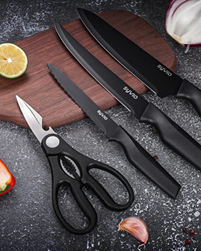 Utility Knife Set, syvio 15pcs Knife Sets for Kitchen with Block and Sharpener, Razor-Sharp, Effortless Sharpening, Premium Kitchen Knives with Heavy Poultry Shears and 6pcs Serrated Steak Knives