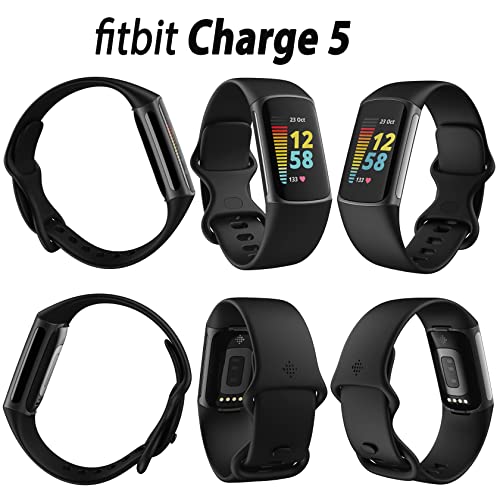 Fitbit Charge 5 Advanced Fitness & Health Tracker (Black) with Built-in GPS, Stress Management Tools, Bundle with 2 Watch Bands, 3.3foot Charge Cable, Wall Adapter, Screen Shield & PremGear