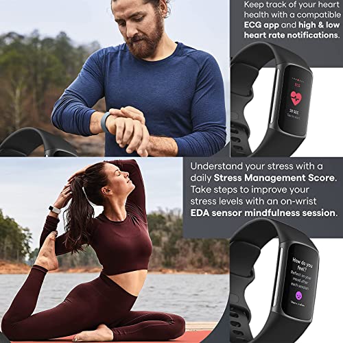 Fitbit Charge 5 Advanced Fitness & Health Tracker (Black) with Built-in GPS, Stress Management Tools, Bundle with 2 Watch Bands, 3.3foot Charge Cable, Wall Adapter, Screen Shield & PremGear