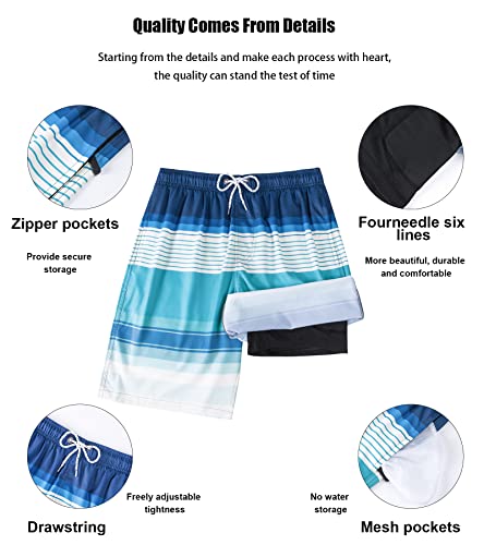 difficort Mens Swim Trunks with Compression Liner Quick Dry Bathing Suits Shorts with Zipper Pockets