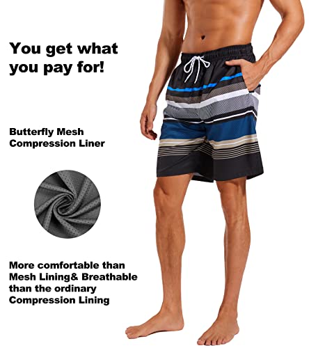 difficort Mens Swim Trunks with Compression Liner Quick Dry Bathing Suits Shorts with Zipper Pockets