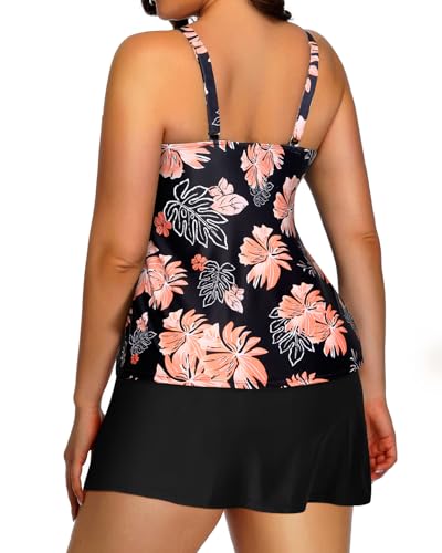 Yonique Women Two Piece Plus Size Tankini with Skirt Tummy Control Bathing Suits High Neck Swimsuits