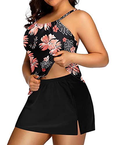 Yonique Women Two Piece Plus Size Tankini with Skirt Tummy Control Bathing Suits High Neck Swimsuits