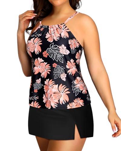 Yonique Women Two Piece Plus Size Tankini with Skirt Tummy Control Bathing Suits High Neck Swimsuits