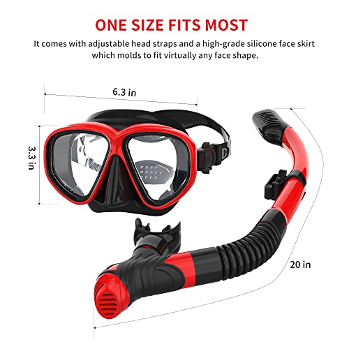 Snorkel Set, Anti-Fog Diving Mask, Comfortable Adult Scuba Mask with Tempered Glass, Men's and Women's Snorkeling Gear