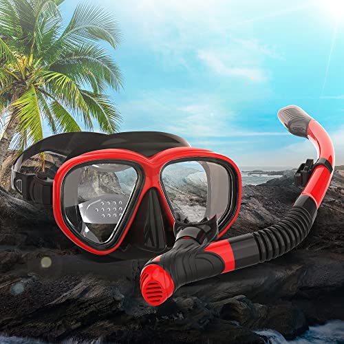 Snorkel Set, Anti-Fog Diving Mask, Comfortable Adult Scuba Mask with Tempered Glass, Men's and Women's Snorkeling Gear