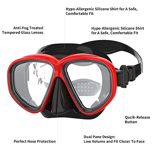 Snorkel Set, Anti-Fog Diving Mask, Comfortable Adult Scuba Mask with Tempered Glass, Men's and Women's Snorkeling Gear