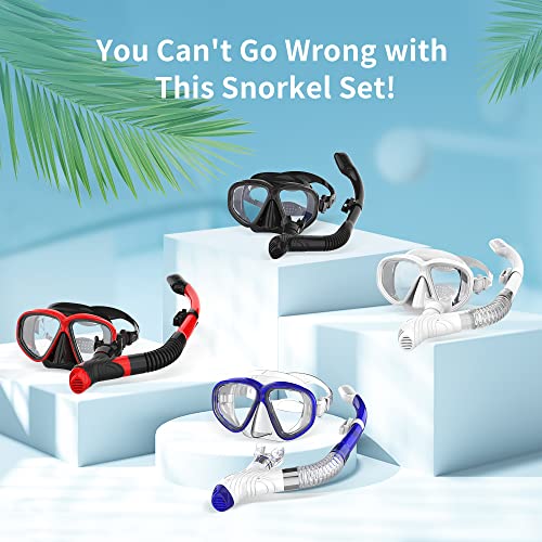 Snorkel Set, Anti-Fog Diving Mask, Comfortable Adult Scuba Mask with Tempered Glass, Men's and Women's Snorkeling Gear