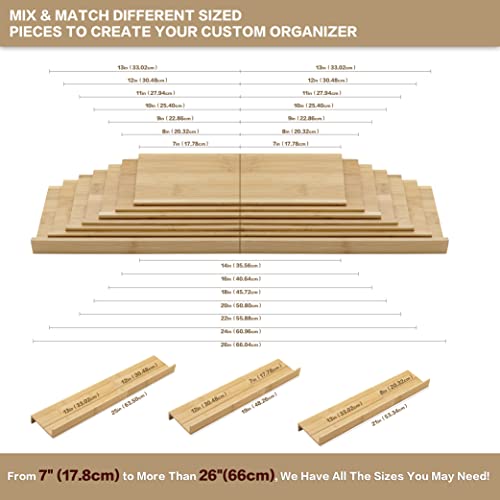 Angimio Bamboo Spice Rack Drawer Organizer - 8 Pieces Set- 7" Wide Per Piece - Combine Pieces Into 14" Wide Rack (7" or 14")