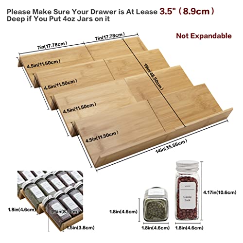 Angimio Bamboo Spice Rack Drawer Organizer - 8 Pieces Set- 7" Wide Per Piece - Combine Pieces Into 14" Wide Rack (7" or 14")