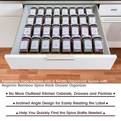 Angimio Bamboo Spice Rack Drawer Organizer - 8 Pieces Set- 7" Wide Per Piece - Combine Pieces Into 14" Wide Rack (7" or 14")