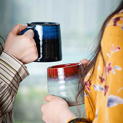 HYTYSKAR Large Ceramic Coffee Mugs, Handmade Pottery Mug, Tea Cups with Handle for Office and Home, 16 oz, Dishwasher and Microwave Safe (Ink Red)