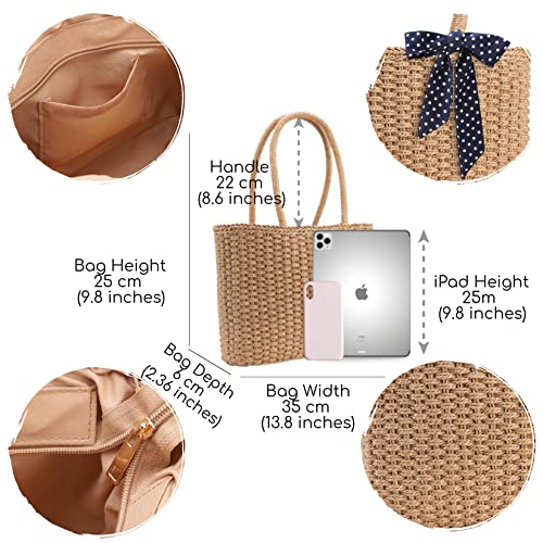 YXILEE Zipper Straw Bags For Women | Straw Purse Woven Womens Handmade Weaving Summer Handbag for Travel Beach