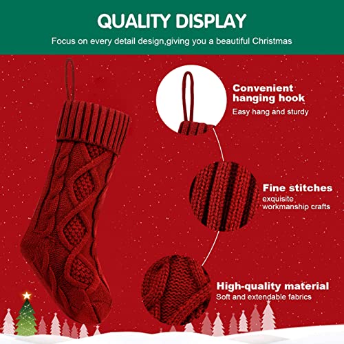 Fesciory 4 Pack Personalized Christmas Stockings 18 Inches Large Size Cable Knitted Stocking Gifts & Decorations for Family Holiday Xmas Party, Burgundy&Ivory&Green&Khaki