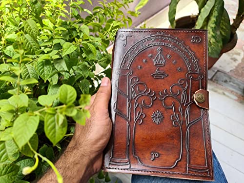 Quirky Craft Brown Leather Journal, Doors of Durin, Tolkien Lord of the Ring Embossed Journal, Book of Shadows Notebook