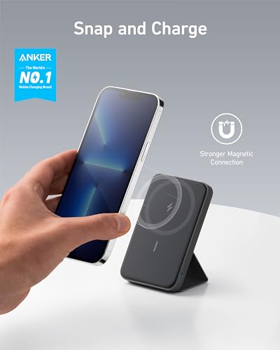 Anker 622 Magnetic Battery (MagGo), 5,000mAh Foldable Magnetic Wireless Portable Charger with Stand and USB-C Port (On the Side), Magsafe-Compatible for iPhone 16/15/14/13 Series