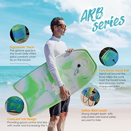 Body Boards, 33"-43" Bodyboard for Beach with Wrist Leash, Solid PE/EVA Closed-Cell Waterproof Foam, Surfing for Kids and Adults