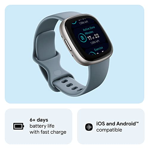 Fitbit Versa 4 Fitness Smartwatch with Daily Readiness, GPS, 24/7 Heart Rate, 40+ Exercise Modes, Sleep Tracking and more, Waterfall Blue/Platinum, One Size (S & L Bands Included)