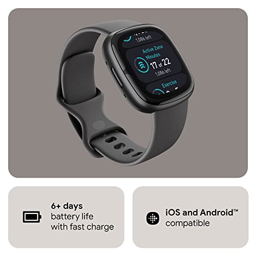 Fitbit Sense 2 Advanced Health and Fitness Smartwatch with Tools to Manage Stress and Sleep, ECG App, SpO2, 24/7 Heart Rate and GPS, Shadow Grey/Graphite, One Size (S & L Bands Included)