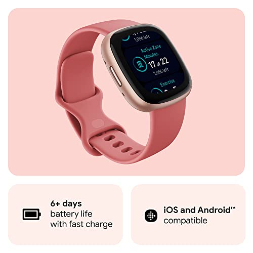 Fitbit Versa 4 Fitness Smartwatch with Daily Readiness, GPS, 24/7 Heart Rate, 40+ Exercise Modes, Sleep Tracking and more, Pink Sand/Copper Rose, One Size (S & L Bands Included)